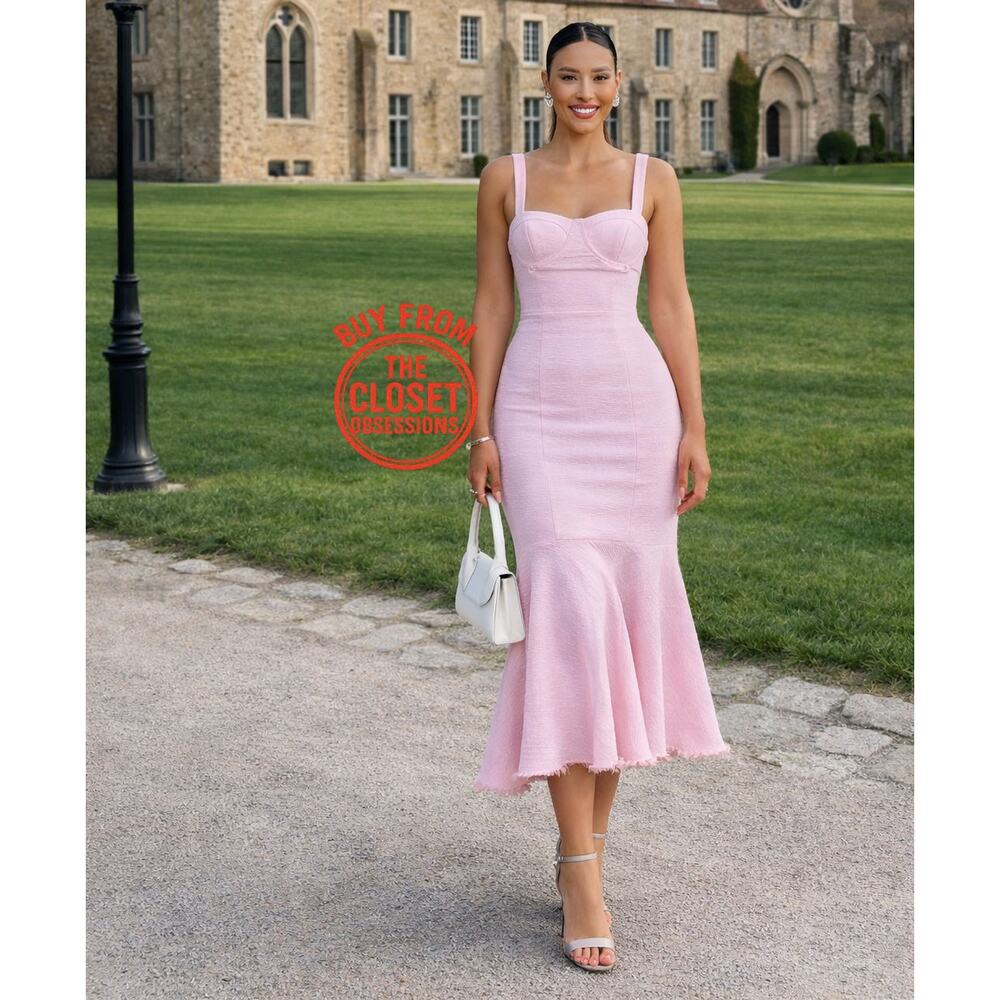 ZARA Blogger Fave Frayed Hem Midi Dress NWT – Pink Textured Midi – Size L